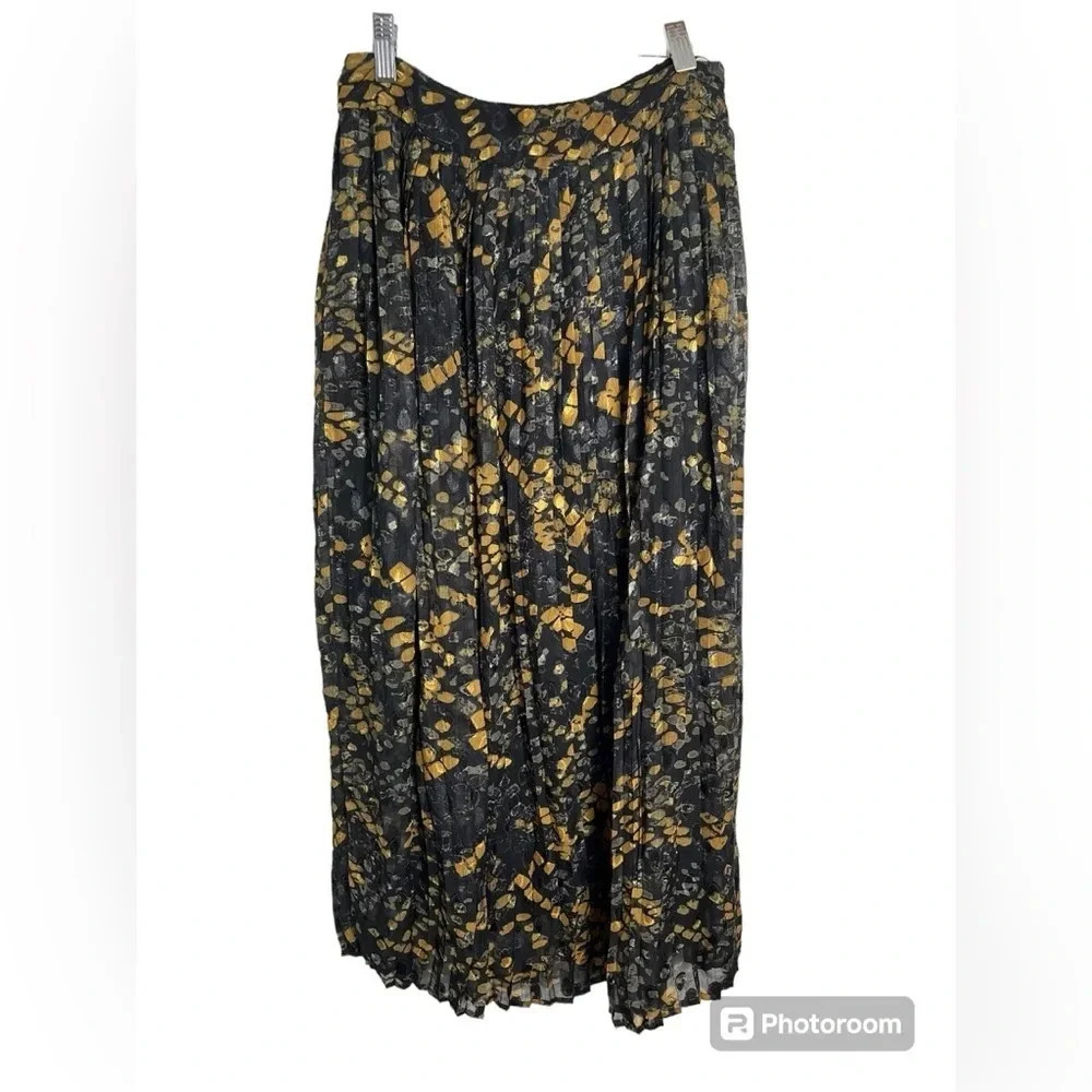 Traffic People Pleated Maxi Skirt S Mustard and Black color